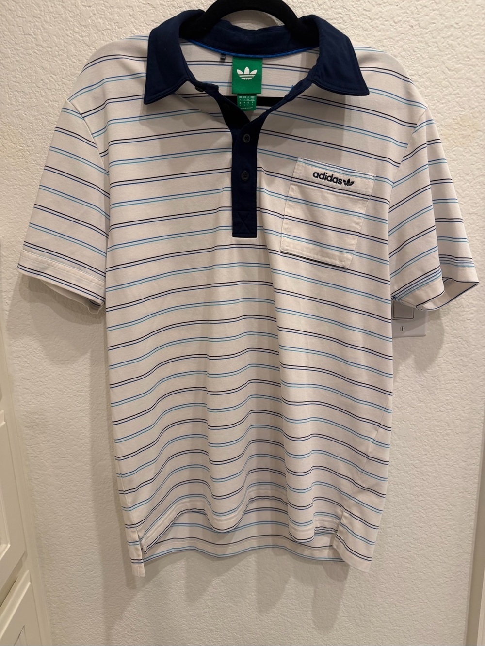Adidas Men's White & Navy Striped Polo Shirt